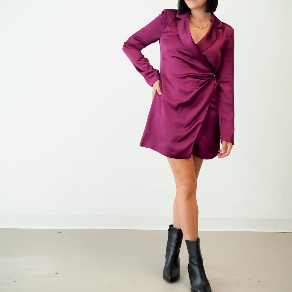 Steve Madden Satin Purple Long Sleeve Dress